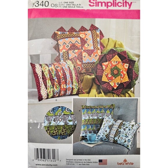 Simplicity Pattern #1340 Decorative Patchwork Pillows Square Rectangle Uncut - Picture 7 of 7